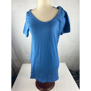 Women’s Short Sleeve Cotton Blend Ribbed Knit Maternity Shirt Size XXL Blue EUC